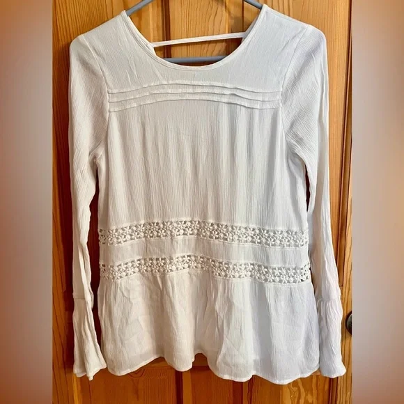 Abercrombie Kids SZ 16 White Lined Top Battenburg Lace Girlhoodcore Tween Teen - Picture 3 of 12